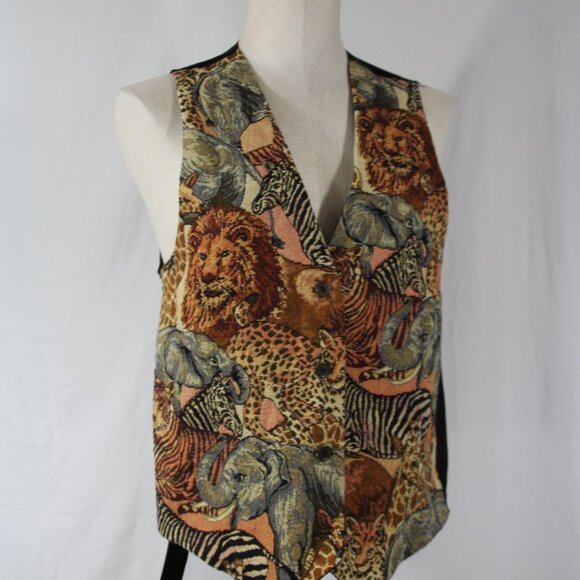 Vintage Axessorium Safari Vest Animal Print - Lion Tiger Zebra Y2K 80s 90s - Picture 2 of 9